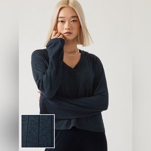 Athleta Harmony Hoodie Ribbed Cropped Soft Sweatshirt Size L Blue